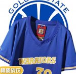 NBA 30 Curry Warriors Maillot Retro manche courte bleu brodé